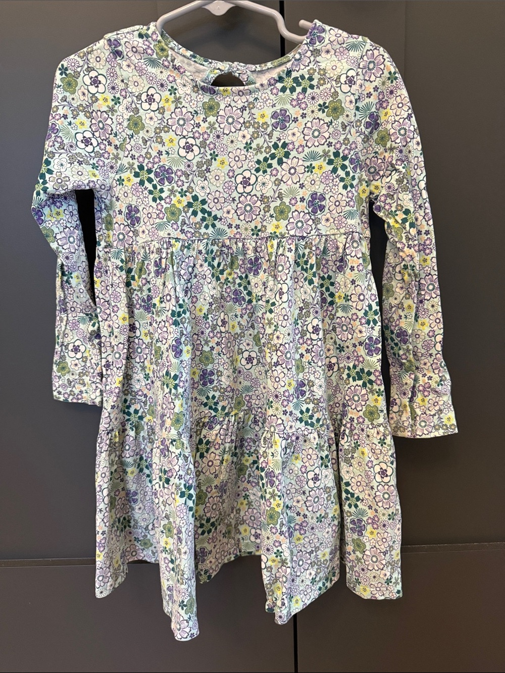 Tea Collection Green and Purple Floral Long Sleeve Dress